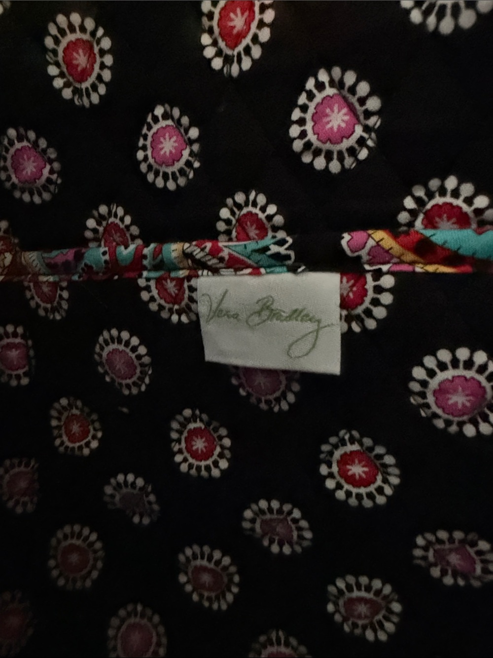 Vera Bradley XL Carry On Paisley Tote Bag in Black with Pink & Teal Accents - Picture 7 of 8
